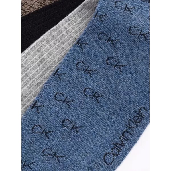 imageCalvin Klein Mens Dress Socks  Cotton Blend Crew Patterned Socks 4 PairsBlueTan Assorted