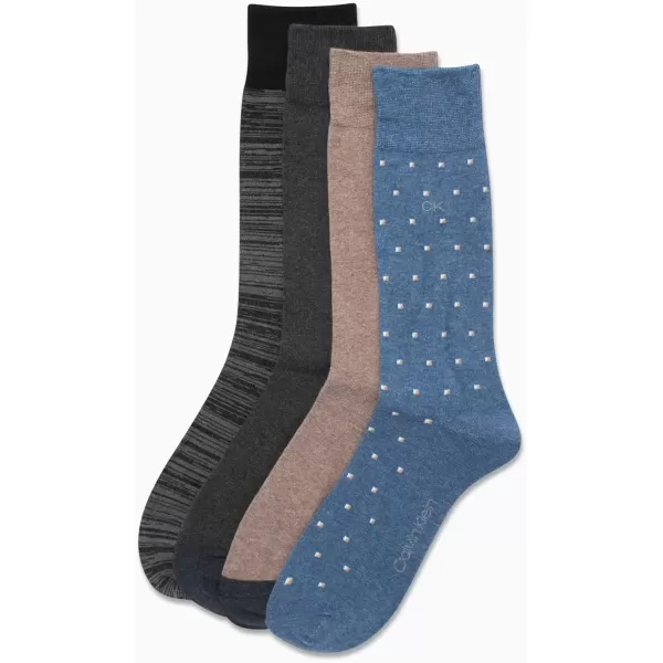 imageCalvin Klein Mens Dress Socks  Cotton Blend Crew Patterned Socks 4 PairsBlueTan Multi