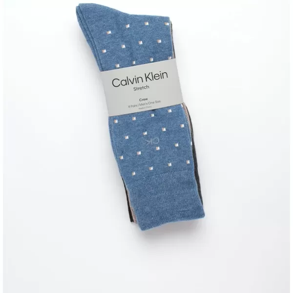 imageCalvin Klein Mens Dress Socks  Cotton Blend Crew Patterned Socks 4 PairsBlueTan Multi