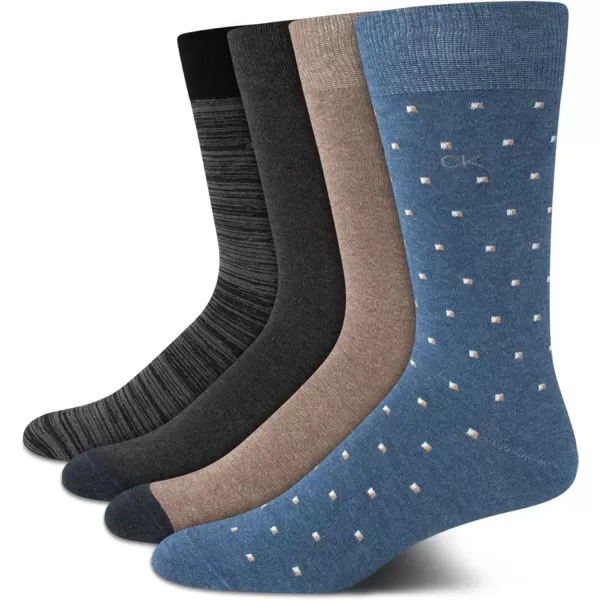 imageCalvin Klein Mens Dress Socks  Cotton Blend Crew Patterned Socks 4 PairsBlueTan Multi