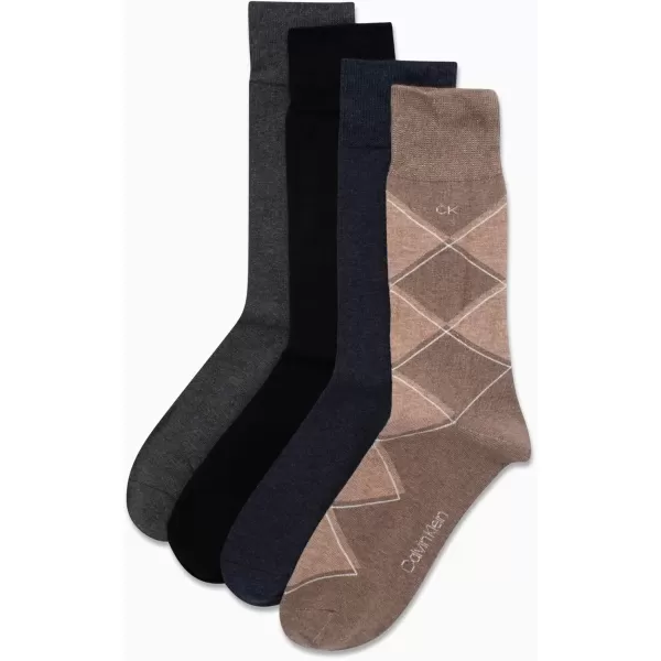 imageCalvin Klein Mens Dress Socks  Cotton Blend Crew Patterned Socks 4 PairsBrown Heather Assorted