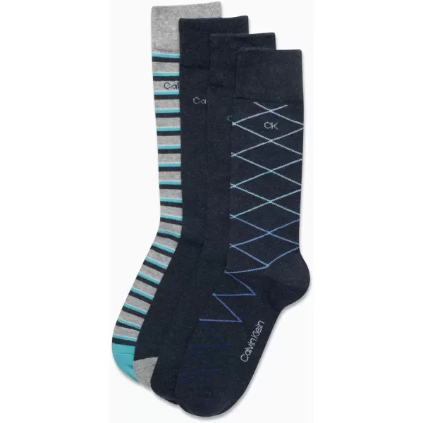 imageCalvin Klein Mens Dress Socks  Cotton Blend Crew Patterned Socks 4 PairsDark Denim Pattern