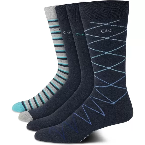 imageCalvin Klein Mens Dress Socks  Cotton Blend Crew Patterned Socks 4 PairsDark Denim Pattern