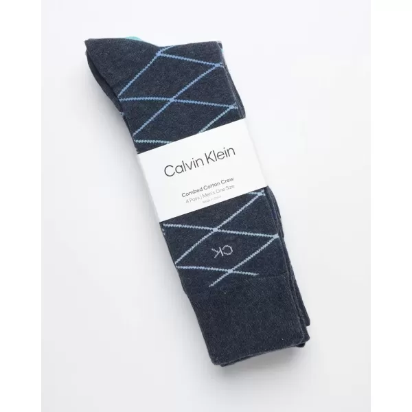 imageCalvin Klein Mens Dress Socks  Cotton Blend Crew Patterned Socks 4 PairsDark Denim Pattern