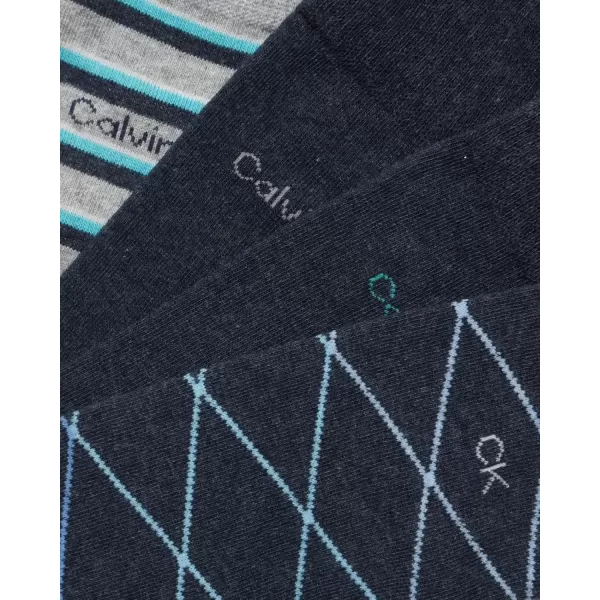 imageCalvin Klein Mens Dress Socks  Cotton Blend Crew Patterned Socks 4 PairsDark Denim Pattern