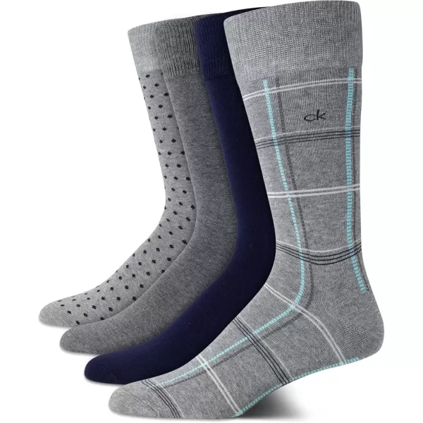 imageCalvin Klein Mens Dress Socks  Cotton Blend Crew Patterned Socks 4 PairsGrey Plaid