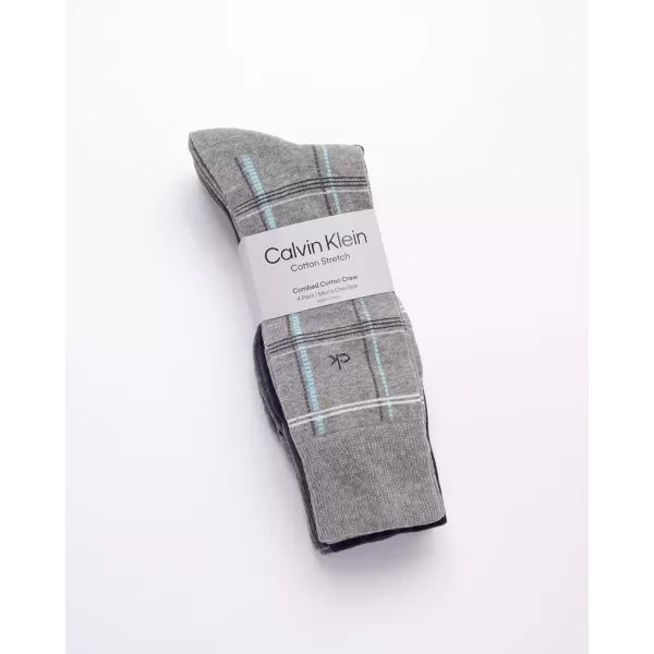 imageCalvin Klein Mens Dress Socks  Cotton Blend Crew Patterned Socks 4 PairsGrey Plaid