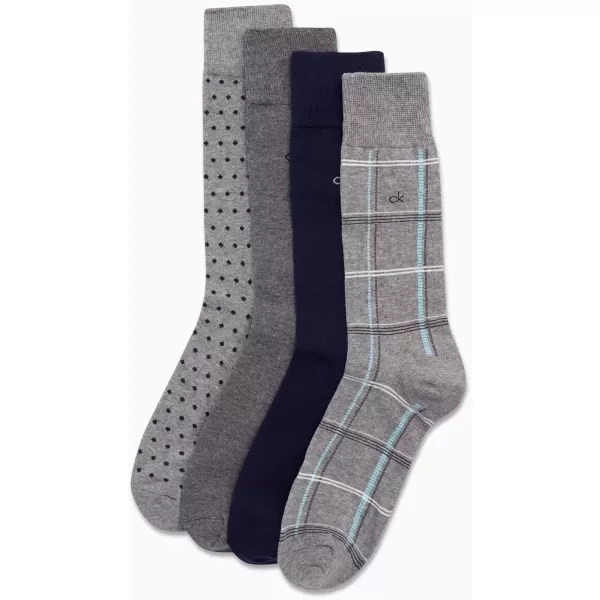 imageCalvin Klein Mens Dress Socks  Cotton Blend Crew Patterned Socks 4 PairsGrey Plaid