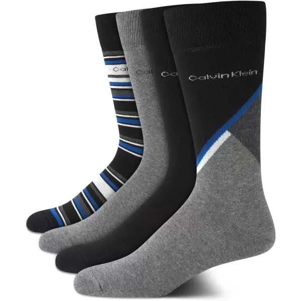 imageCalvin Klein Mens Dress Socks  Cotton Blend Crew Patterned Socks 4 PairsGreyBlue Multi