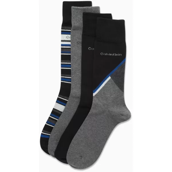 imageCalvin Klein Mens Dress Socks  Cotton Blend Crew Patterned Socks 4 PairsGreyBlue Multi