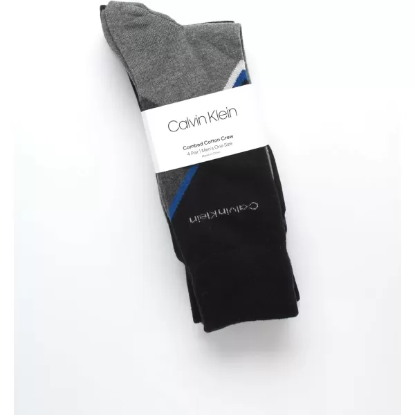 imageCalvin Klein Mens Dress Socks  Cotton Blend Crew Patterned Socks 4 PairsGreyBlue Multi