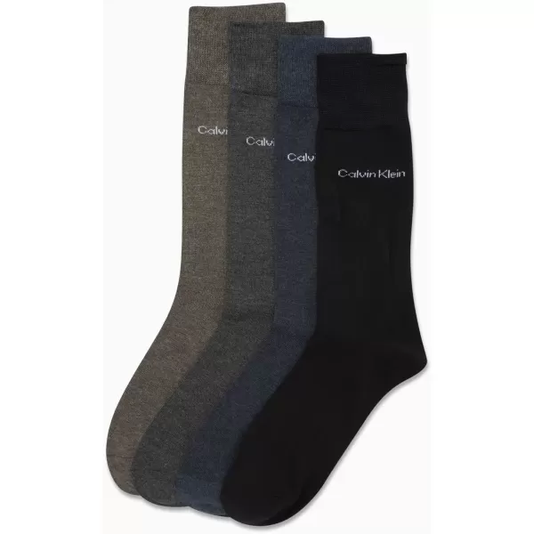 imageCalvin Klein Mens Dress Socks  Cotton Blend Crew Patterned Socks 4 PairsOliveDenimBlack