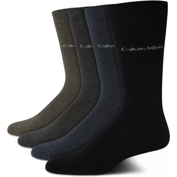 imageCalvin Klein Mens Dress Socks  Cotton Blend Crew Patterned Socks 4 PairsOliveDenimBlack