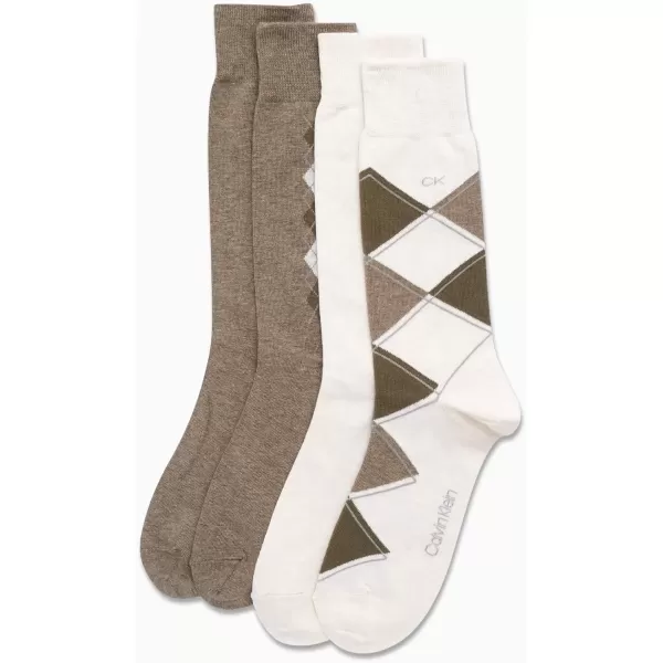 imageCalvin Klein Mens Dress Socks  Cotton Blend Crew Patterned Socks 4 PairsTan Argyle