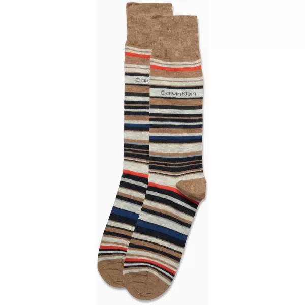 imageCalvin Klein Mens Dress Socks  Luxury and Egyptian Cotton Blend Dress Socks 2 PairTan Stripes