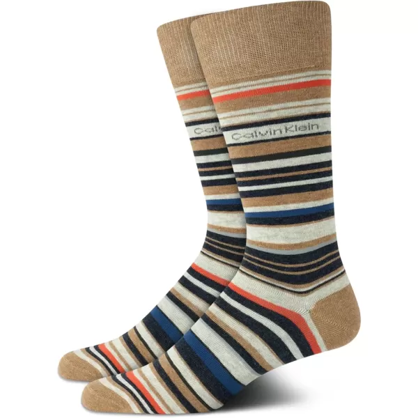 imageCalvin Klein Mens Dress Socks  Luxury and Egyptian Cotton Blend Dress Socks 2 PairTan Stripes