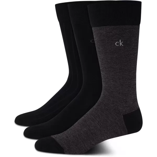 imageCalvin Klein Mens Dress Socks  NonBinding Cotton Crew Socks 3 PackBlack Birdseye