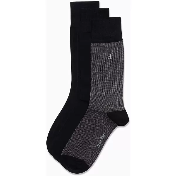 imageCalvin Klein Mens Dress Socks  NonBinding Cotton Crew Socks 3 PackBlack Birdseye