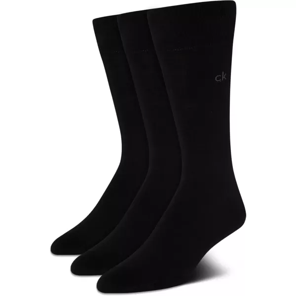 imageCalvin Klein Mens Dress Socks  NonBinding Cotton Crew Socks 3 PackBlack Logo