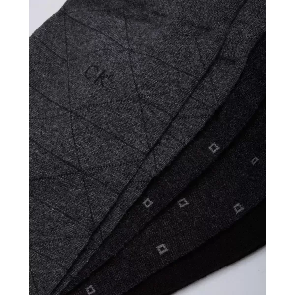imageCalvin Klein Mens Dress Socks  NonBinding Cotton Crew Socks 3 PackCharcoal HeatherGraphite HeatherBlack 
