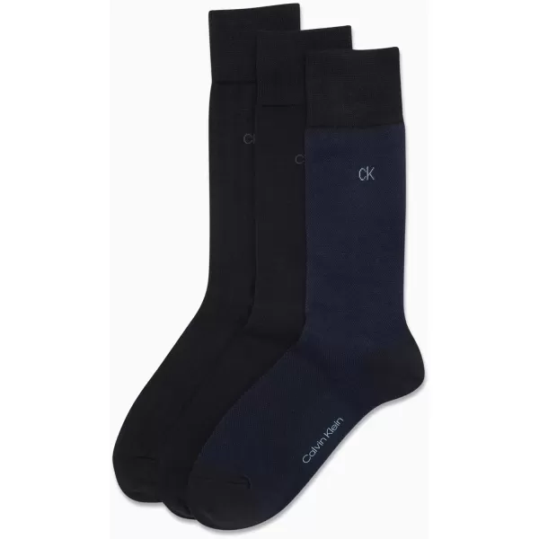 imageCalvin Klein Mens Dress Socks  NonBinding Cotton Crew Socks 3 PackNavy Multi