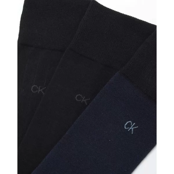 imageCalvin Klein Mens Dress Socks  NonBinding Cotton Crew Socks 3 PackNavy Multi