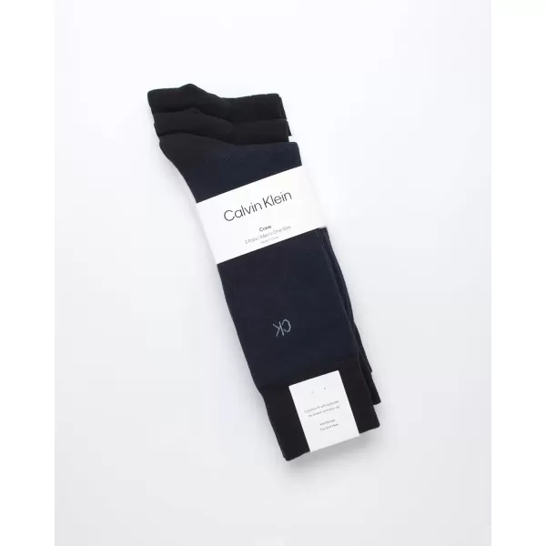 imageCalvin Klein Mens Dress Socks  NonBinding Cotton Crew Socks 3 PackNavy Multi