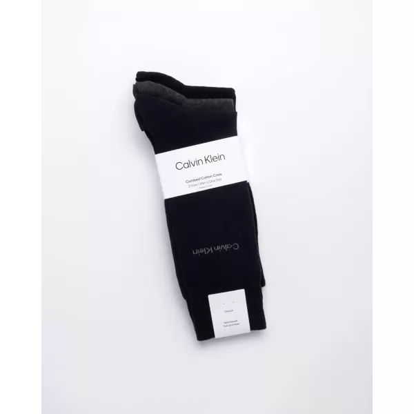 imageCalvin Klein Mens Dress Socks  NonBinding Cotton Crew Socks 3 PackNavyGreyBlack