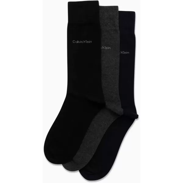 imageCalvin Klein Mens Dress Socks  NonBinding Cotton Crew Socks 3 PackNavyGreyBlack