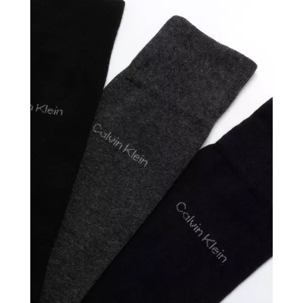 imageCalvin Klein Mens Dress Socks  NonBinding Cotton Crew Socks 3 PackNavyGreyBlack