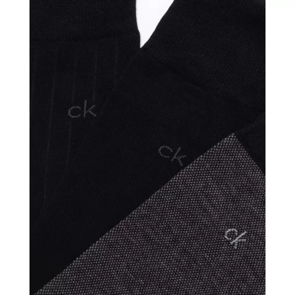 imageCalvin Klein Mens Dress Socks  Solid And Pattern Cotton Blend Dress Crew 6 PackBlack Birdseye