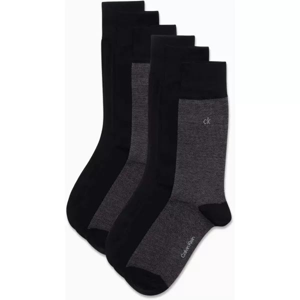 imageCalvin Klein Mens Dress Socks  Solid And Pattern Cotton Blend Dress Crew 6 PackBlack Birdseye