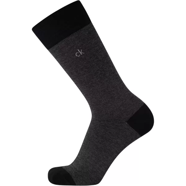 imageCalvin Klein Mens Dress Socks  Solid And Pattern Cotton Blend Dress Crew 6 PackBlack Birdseye