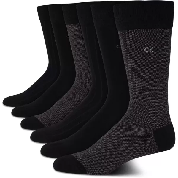 imageCalvin Klein Mens Dress Socks  Solid And Pattern Cotton Blend Dress Crew 6 PackBlack Birdseye