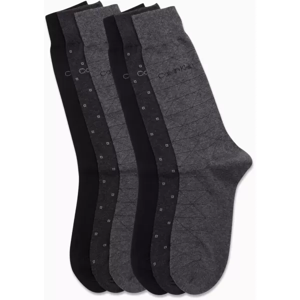 imageCalvin Klein Mens Dress Socks  Solid And Pattern Cotton Blend Dress Crew 6 PackCharcoalGraphBlack