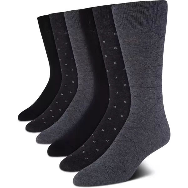 imageCalvin Klein Mens Dress Socks  Solid And Pattern Cotton Blend Dress Crew 6 PackCharcoalGraphBlack