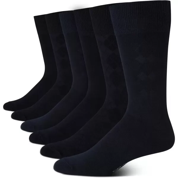 imageCalvin Klein Mens Dress Socks  Solid And Pattern Cotton Blend Dress Crew 6 PackDark Navy