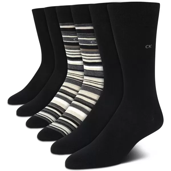 imageCalvin Klein Mens Dress Socks  Solid And Pattern Cotton Blend Dress Crew 6 PackDark Stripes