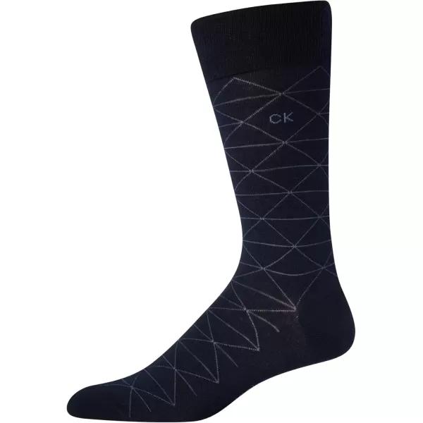 imageCalvin Klein Mens Dress Socks  Solid And Pattern Cotton Blend Dress Crew 6 PackNavy Assorted