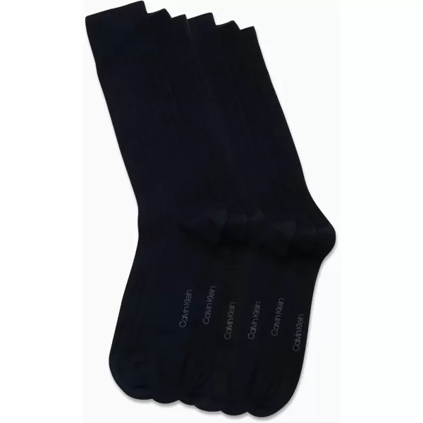 imageCalvin Klein Mens Dress Socks  Solid And Pattern Cotton Blend Dress Crew 6 PackNavy Blue