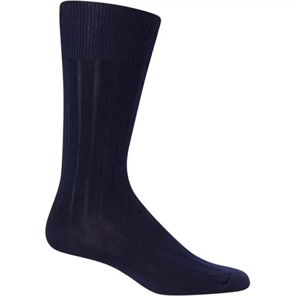 imageCalvin Klein Mens Dress Socks  Solid And Pattern Cotton Blend Dress Crew 6 PackNavy Blue