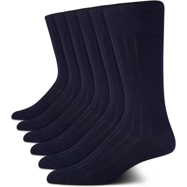 imageCalvin Klein Mens Dress Socks  Solid And Pattern Cotton Blend Dress Crew 6 PackNavy Blue