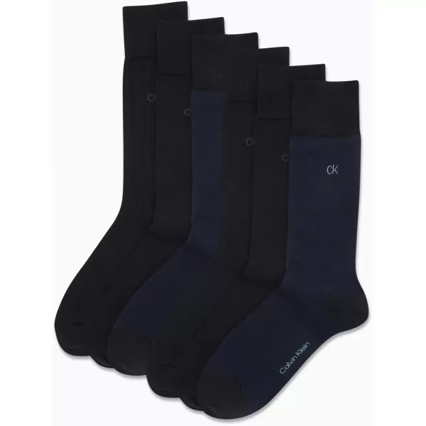 imageCalvin Klein Mens Dress Socks  Solid And Pattern Cotton Blend Dress Crew 6 PackNavy Multi