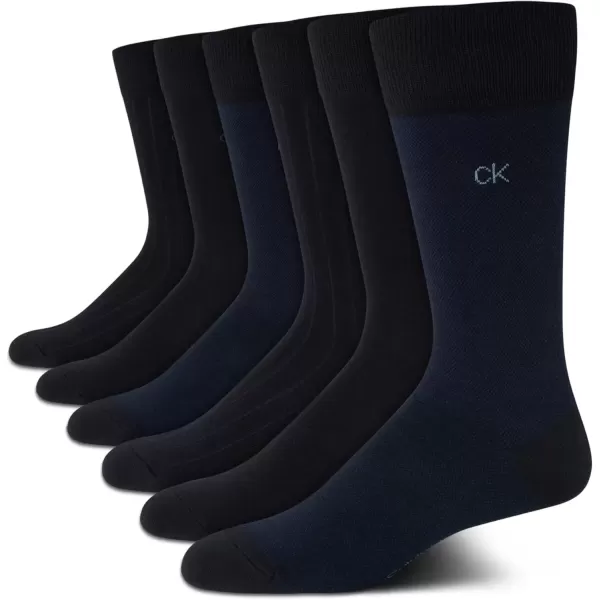 imageCalvin Klein Mens Dress Socks  Solid And Pattern Cotton Blend Dress Crew 6 PackNavy Multi