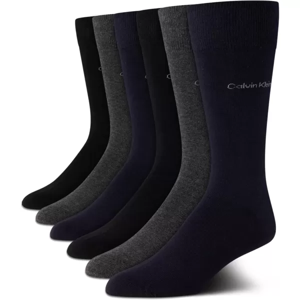 imageCalvin Klein Mens Dress Socks  Solid And Pattern Cotton Blend Dress Crew 6 PackNavyGreyBlack