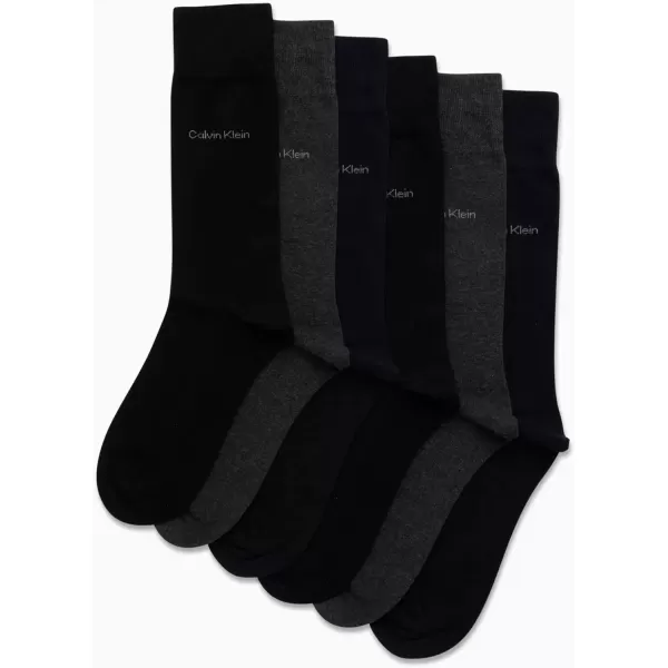 imageCalvin Klein Mens Dress Socks  Solid And Pattern Cotton Blend Dress Crew 6 PackNavyGreyBlack