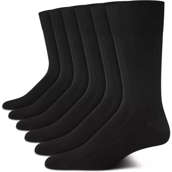 imageCalvin Klein Mens Dress Socks  Solid And Pattern Cotton Blend Dress Crew 6 PackSolid Black