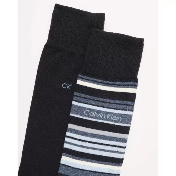 imageCalvin Klein Mens Dress Socks  Solid And Pattern Cotton Blend Dress Crew 6 PackStripeBlackBlack