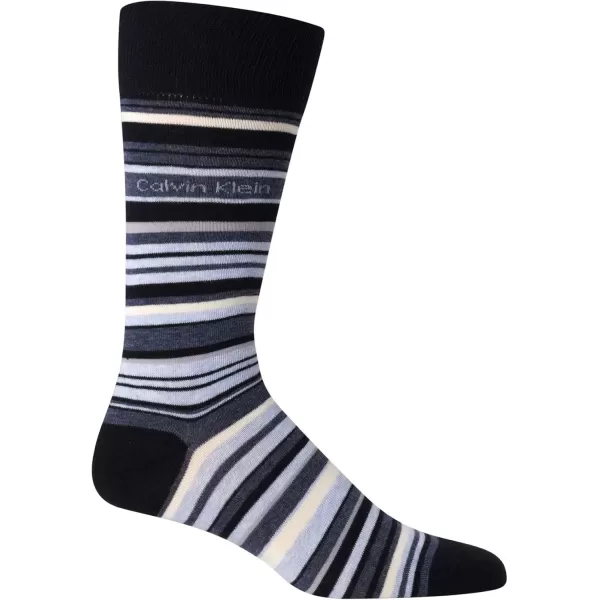 imageCalvin Klein Mens Dress Socks  Solid And Pattern Cotton Blend Dress Crew 6 PackStripeBlackBlack