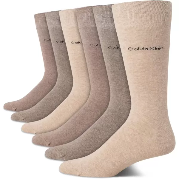 imageCalvin Klein Mens Dress Socks  Solid And Pattern Cotton Blend Dress Crew 6 PackTan Assorted